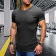 thumbnail image 3 of Camiseta de cuello en V ajustada para hombre: camiseta elástica de manga corta para culturismo, 95 % poliéster, 5 % elastano, tejido de canalé para el gimnasio y el entrenamiento., 3 of 6