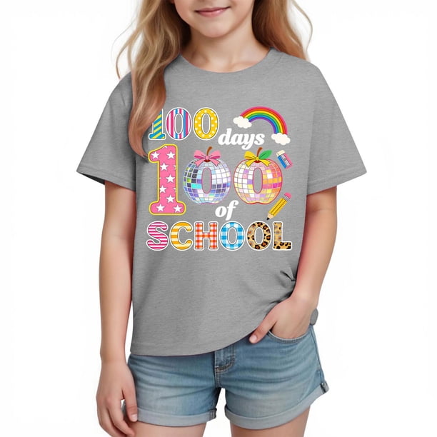 Camiseta Gráfica de Manga Corta Linda para Niños Niños Niñas, Temporada Escolar Impresión Tee Vestir de Verano Casual