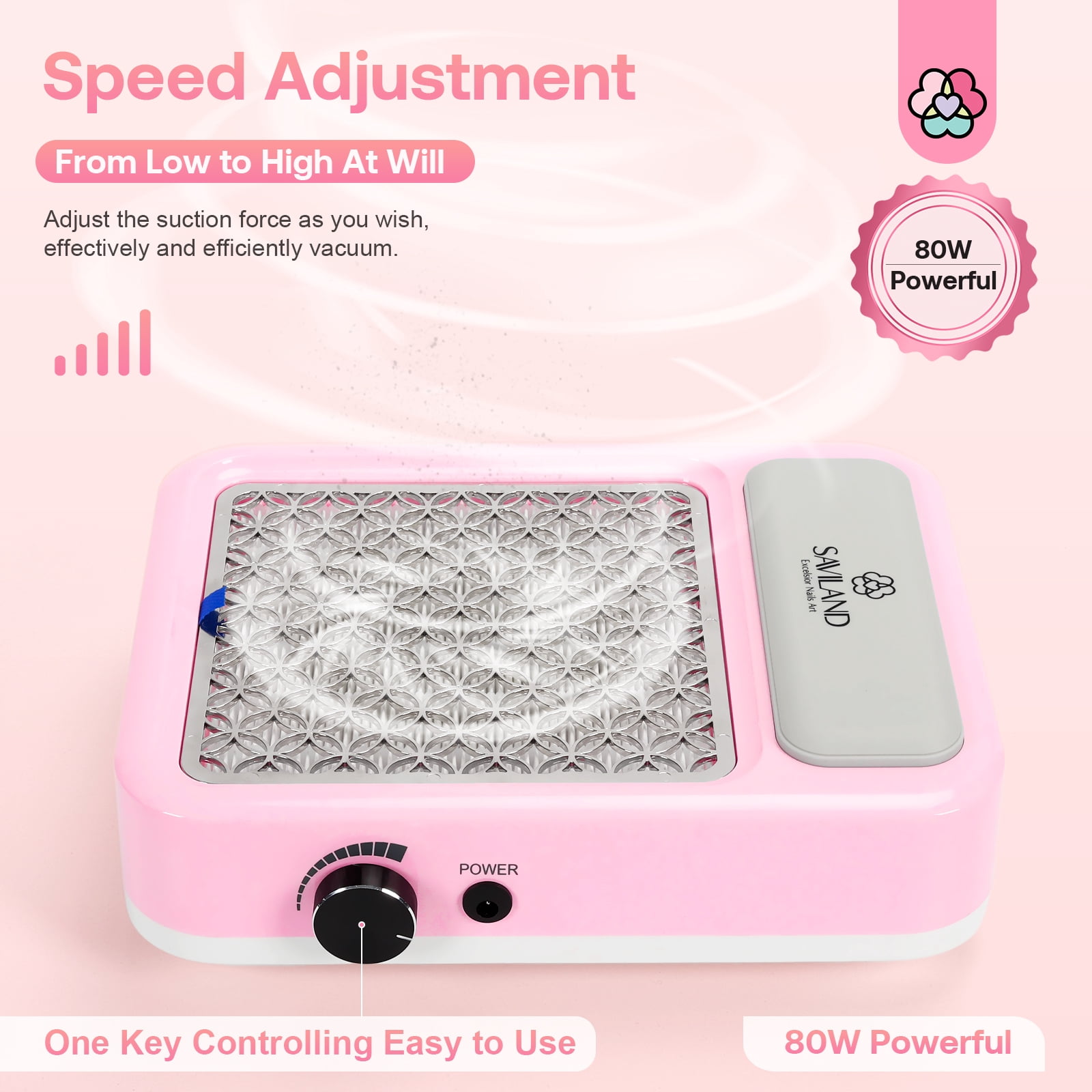 SAVILAND Nail Dust Collector Powerful: 2024 Super Quiet Dust Collector Below 55 dB 80W Strong Suction for Nail Tech Electric Nail Vacuum Dust Collector Acrylic Extractor Detachable Filter Nail