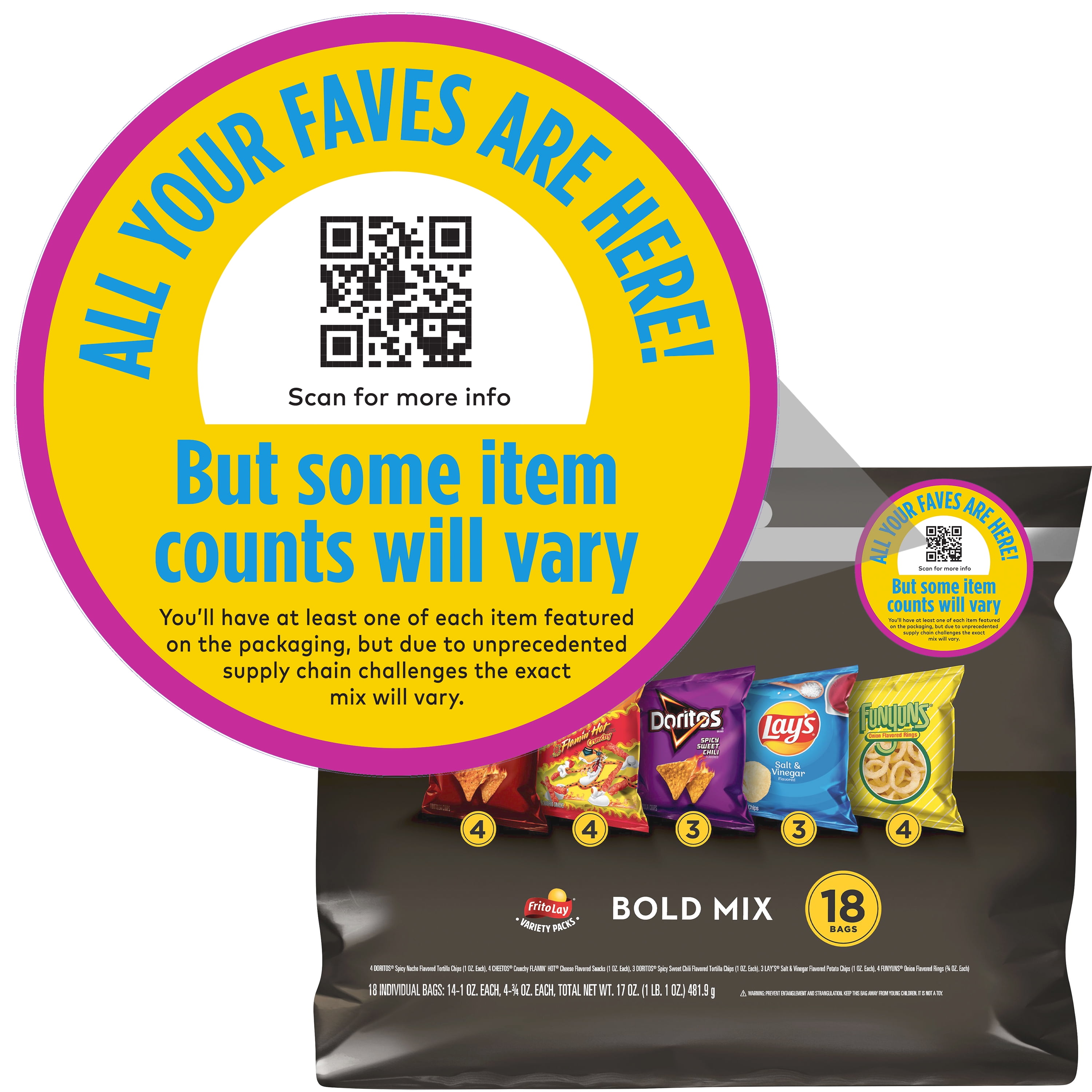 FritoLay Bold Mix Snacks Variety Pack, 18 Count (Assortment May Vary