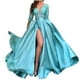 thumbnail image 1 of Qucoqpe - Vestido de fiesta con lentejuelas brillantes para mujer, elegante vestido de dama de honor con escote en V, manga larga, satén, corte sirena, abertura lateral alta, brillante, elástico,, 1 of 1