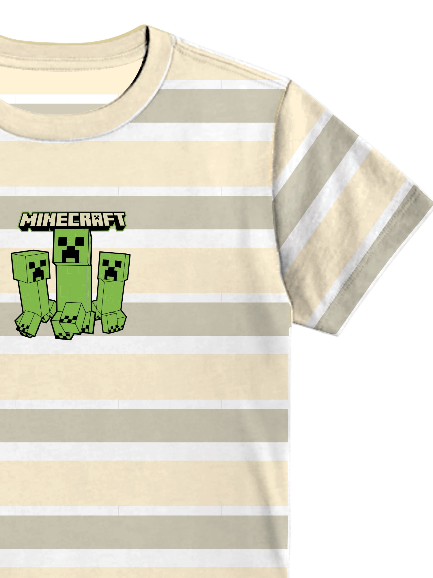 Minecraft Creepers, Boys Graphic Crew Neck Short Sleeve Embroidered Striped Tee, Sizes 4-18