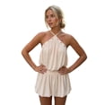 thumbnail image 1 of Women Mini Halter Dress Metal Eyelet Sleeveless Open Back Bubble Dress, 1 of 8