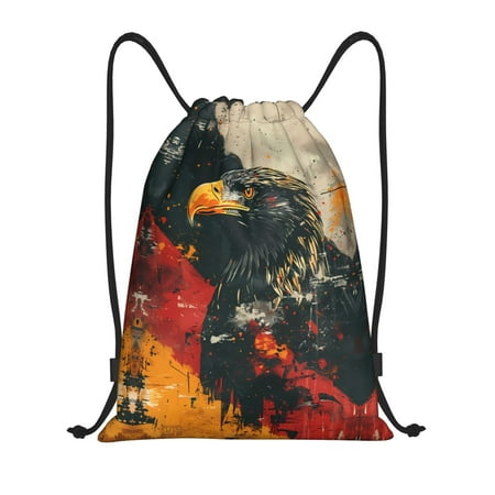 Drawstring Backpack Ink Style Bald Eagle Sports Gym Bag for Men Women  Waterproof Drawstring Bags for Sports  Travel  Swimming  Beach