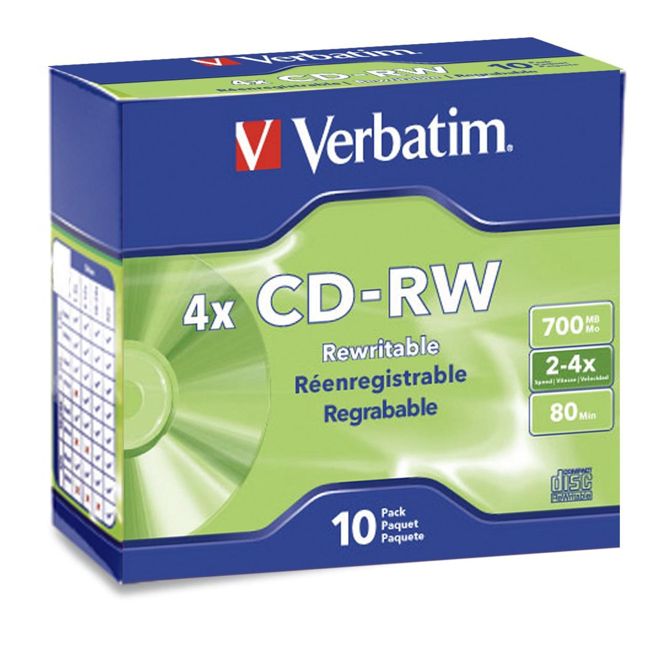 Verbatim cd-rw brand slv 10pk 700mb/4x slim case - image 2 of 2