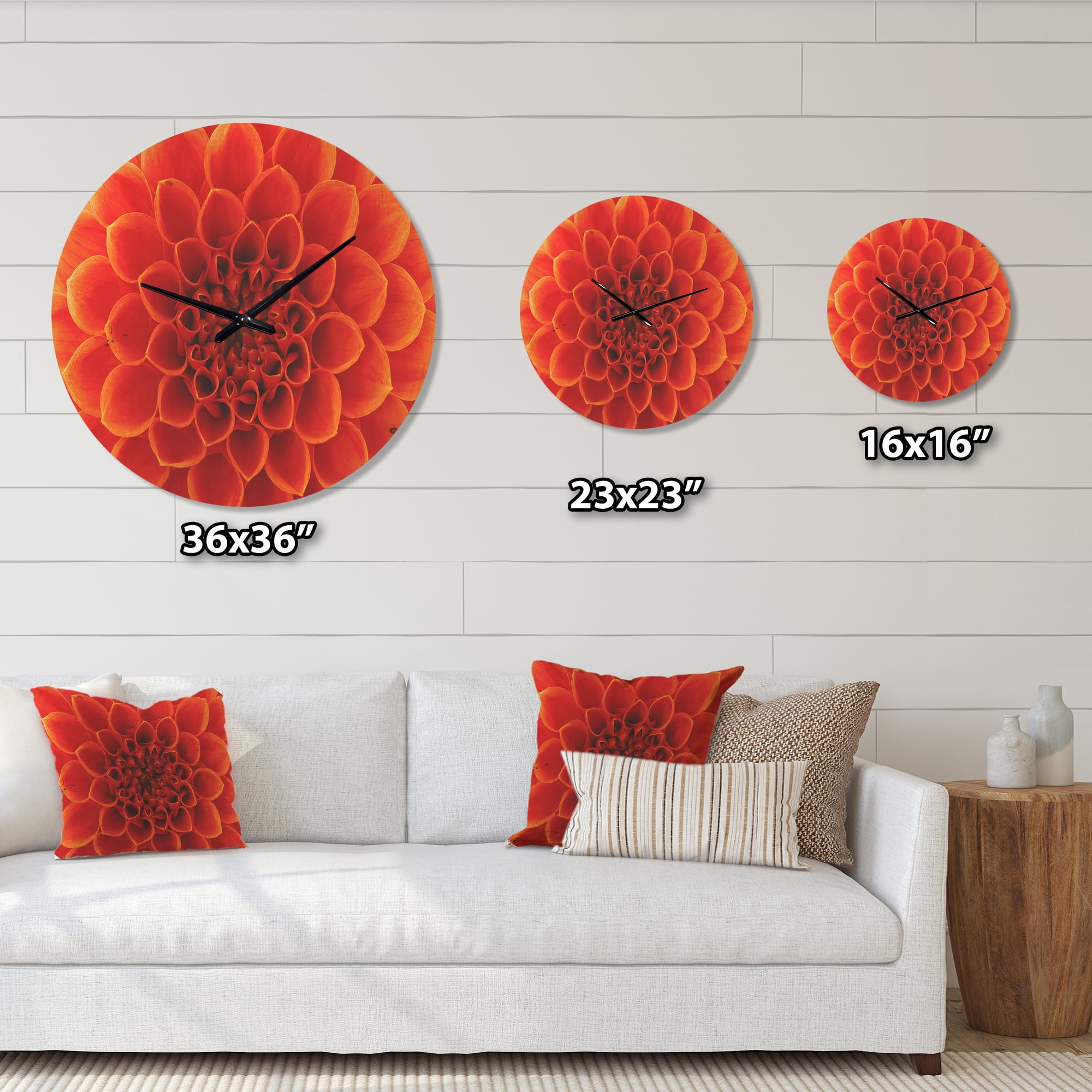 Designart 'Close Up Orange Flower Petals I' Modern Wood Wall Clock
