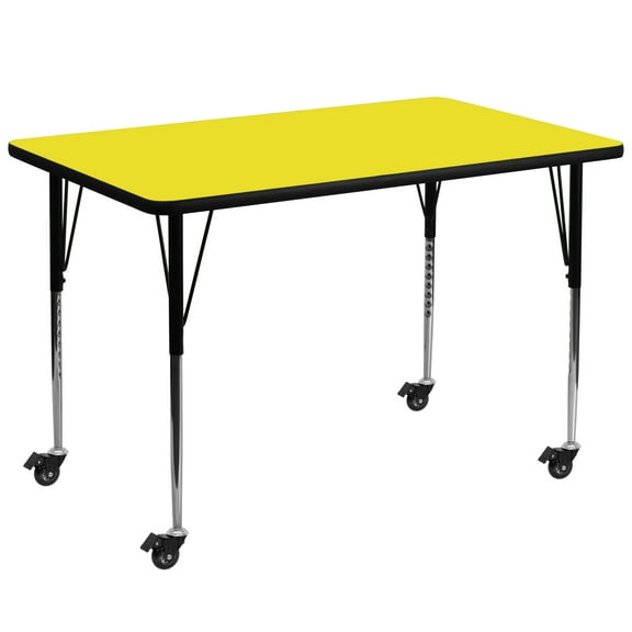 Emma   Oliver Mobile 36x72 Yellow HP Laminate Adjustable Activity Table