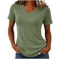 thumbnail image 2 of Tqcoqu V Neck Short Sleeve T-Shirts for Women,Womens Cotton Blend Solid Casual Basic Daily Tops,Army Green Women's S-XXL, 2 of 6
