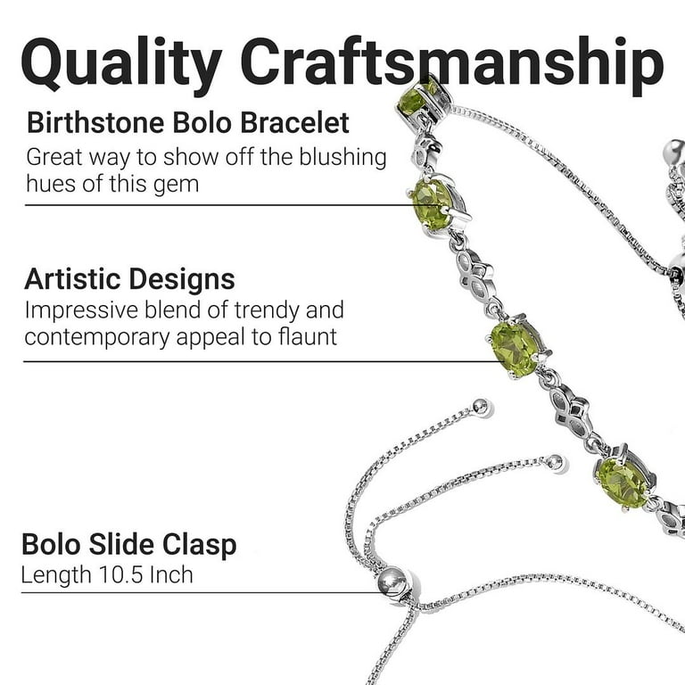 Shop LC Peridot Birthstone Bolo Bracelet for Women 925 Sterling