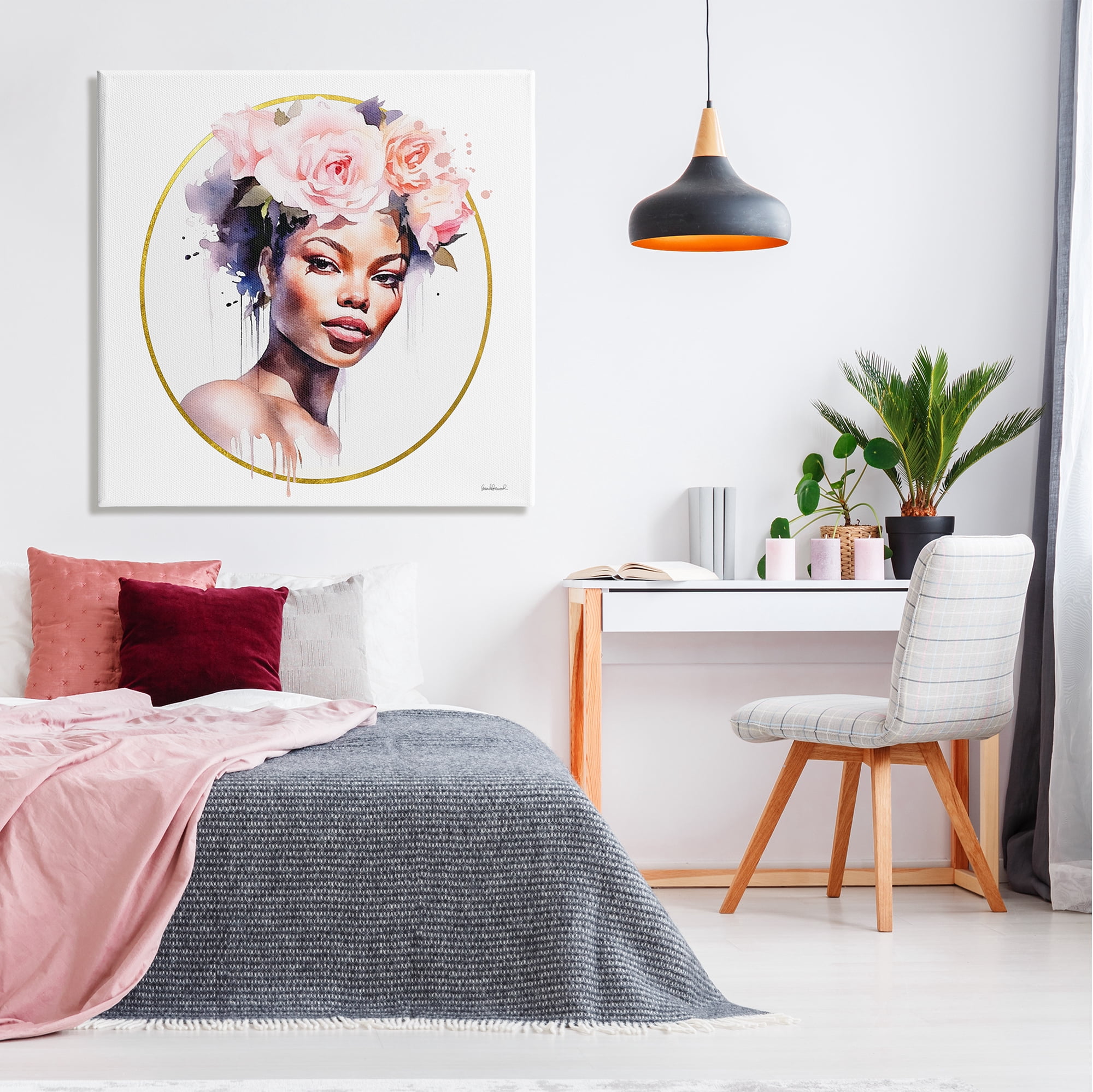Stupell Industries Girl with Roses Portrait Botanical & Floral Painting Gallery Wrapped Canvas Print Wall Art, 36 x 36