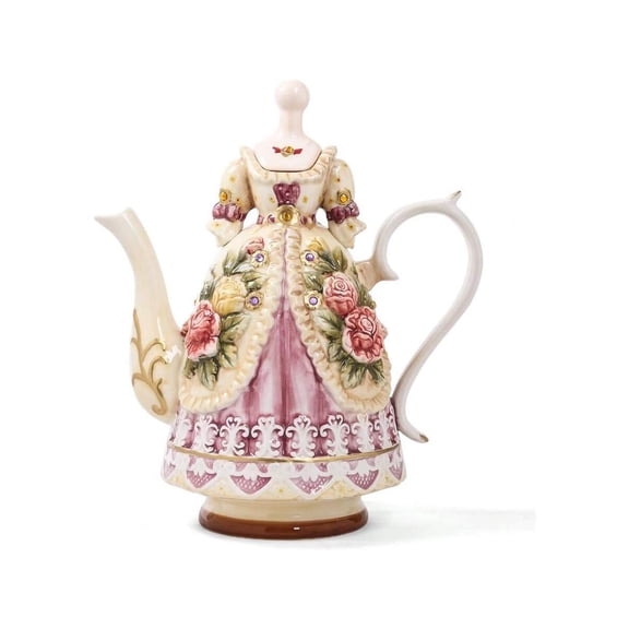 Large Ceramic Teapot And Coffee Pot With Lid 3D Embossed Victoria Pink Rose Flowers Decorative Teapot Red