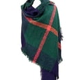 thumbnail image 3 of stylesilove woven plaid blanket shawl wrap with frayed edge (green), 3 of 4