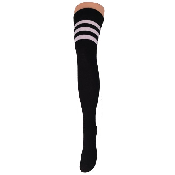 Malka Chic Black and white striped thigh high socks for women
