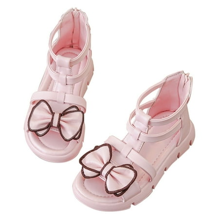 

ZRBYWB Girls Sandals Cute Open Toe Bow Tie Breathable Heel Zipper Summer Shoes With Soft Bottom (Little Kid/Big Kid) Summer Shoes