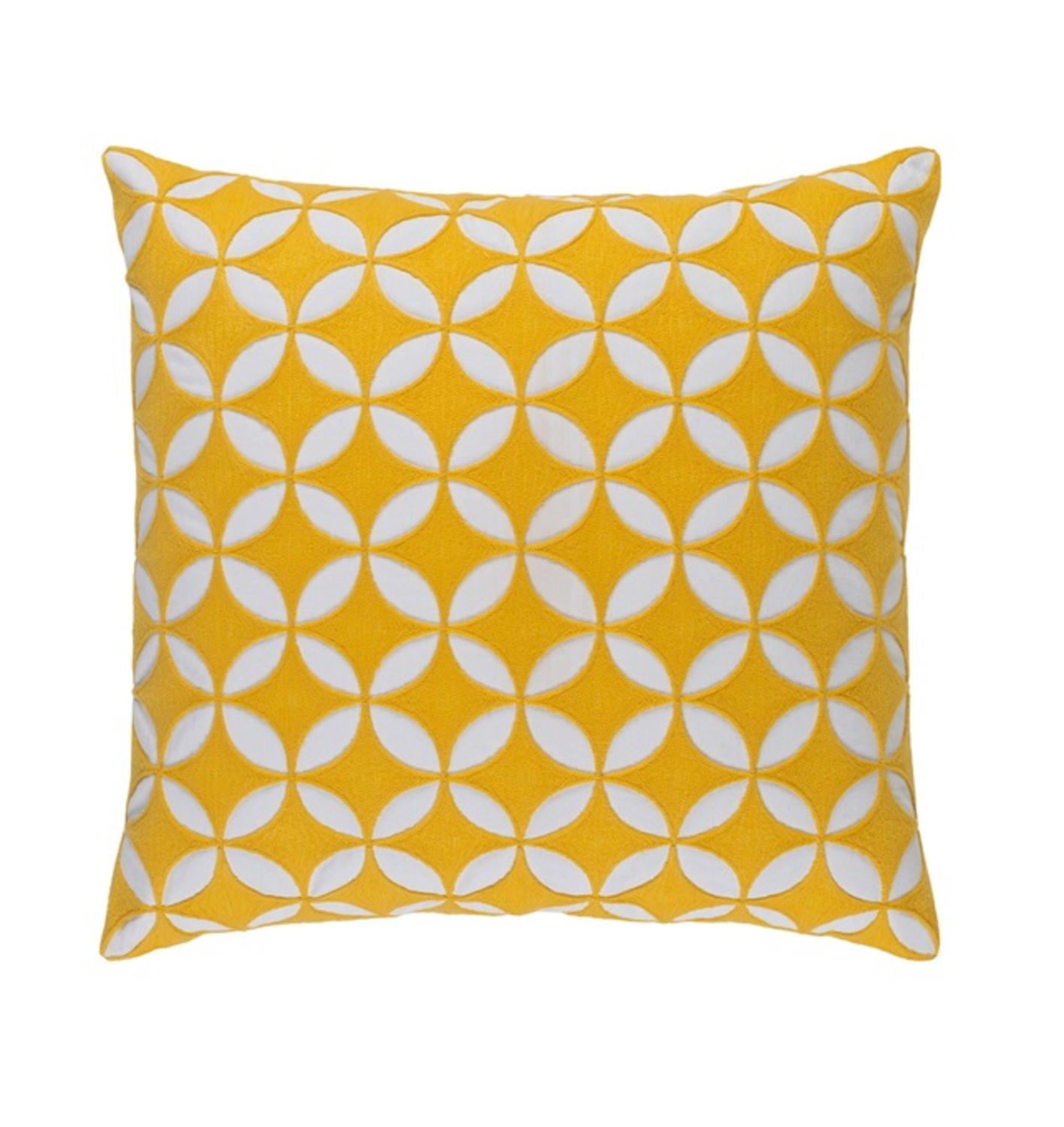 18" Dandelion Yellow and White Geometrical Woven Decorative Throw