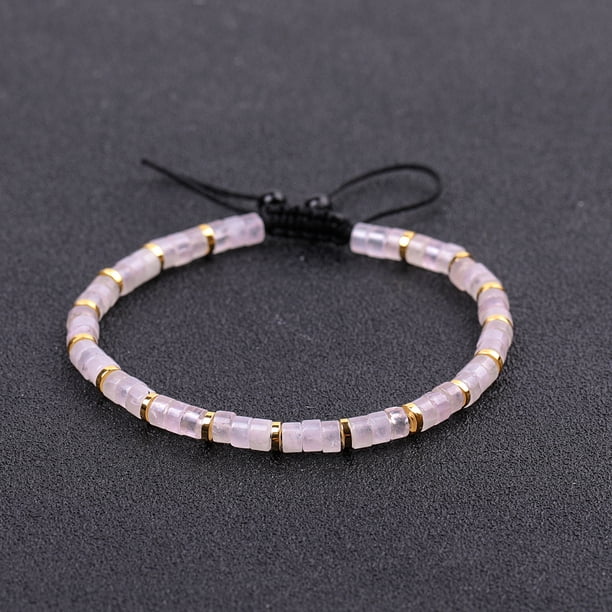 Xiao Hua Pulseras de cuentas para mujer y hombre - Pulsera de cuentas con cristales curativos ajustables de 4 mm - Rosa