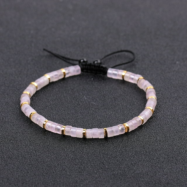 Nvzi Pulseras de cuentas para hombres: pulsera de cuentas ajustable con cuentas de cristal curativo de 4 mm, color rosa