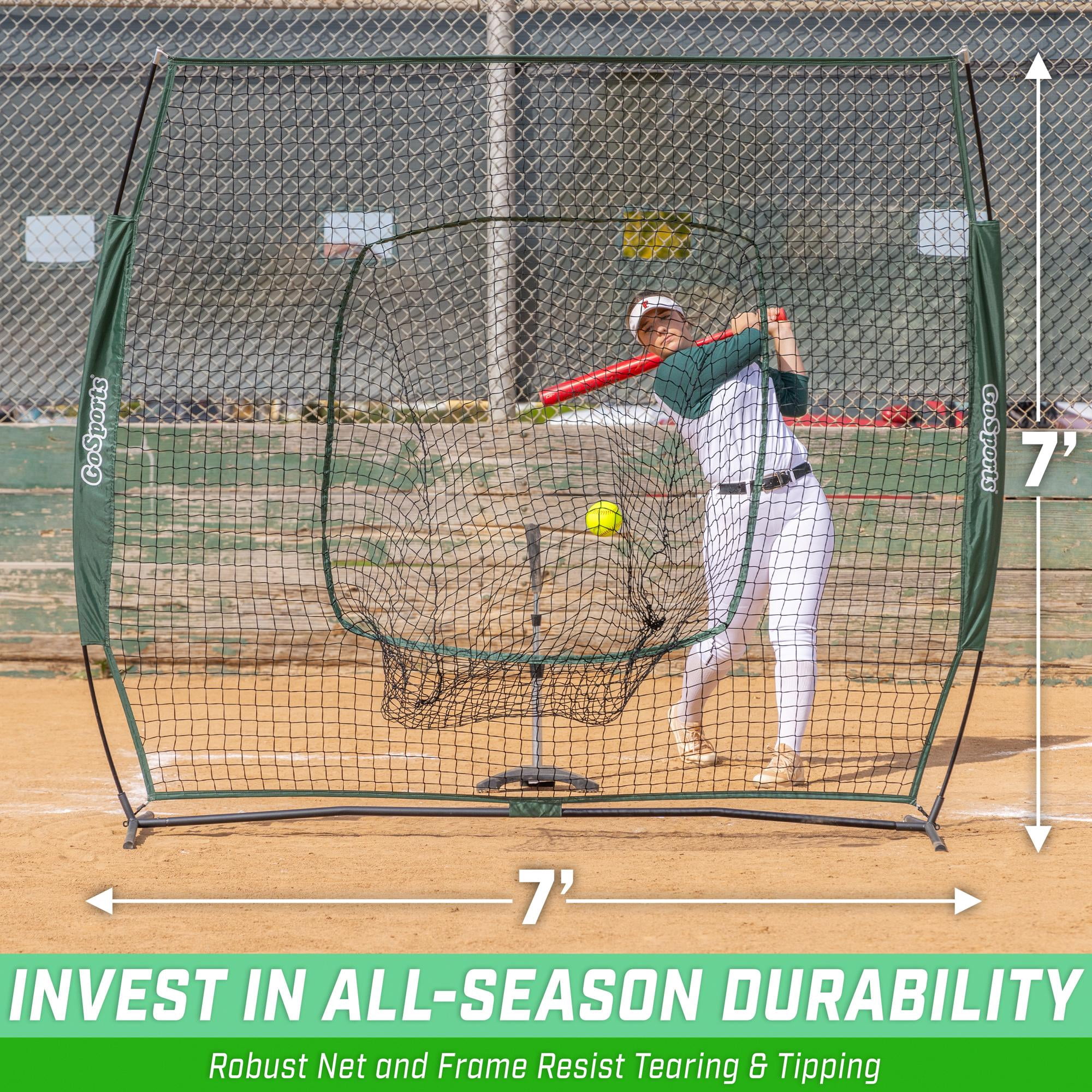GoSports Team Tone 7 ft x 7 ft Baseball & Softball Practice Hitting & Pitching Net in Team Colors - Green
