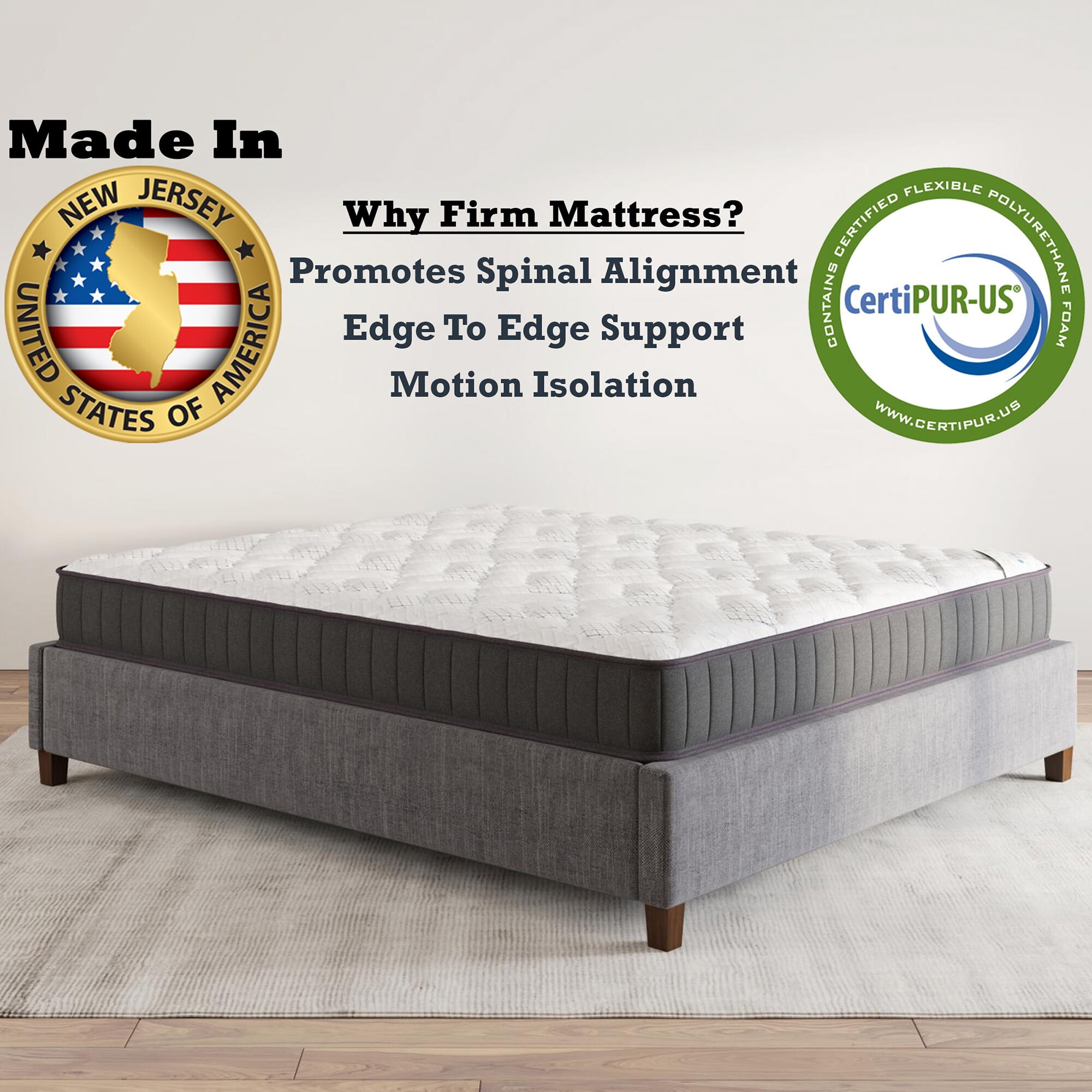 Ottomanson Edge to Edge 9" Pocket Coils Firm Tight Top Hybrid Mattress in a Box, King