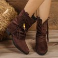 thumbnail image 4 of Wensltd Fringe Boots for Women Mid Heel Western Style Retro Cowboy Boots Comfort Wear Brown, 4 of 9