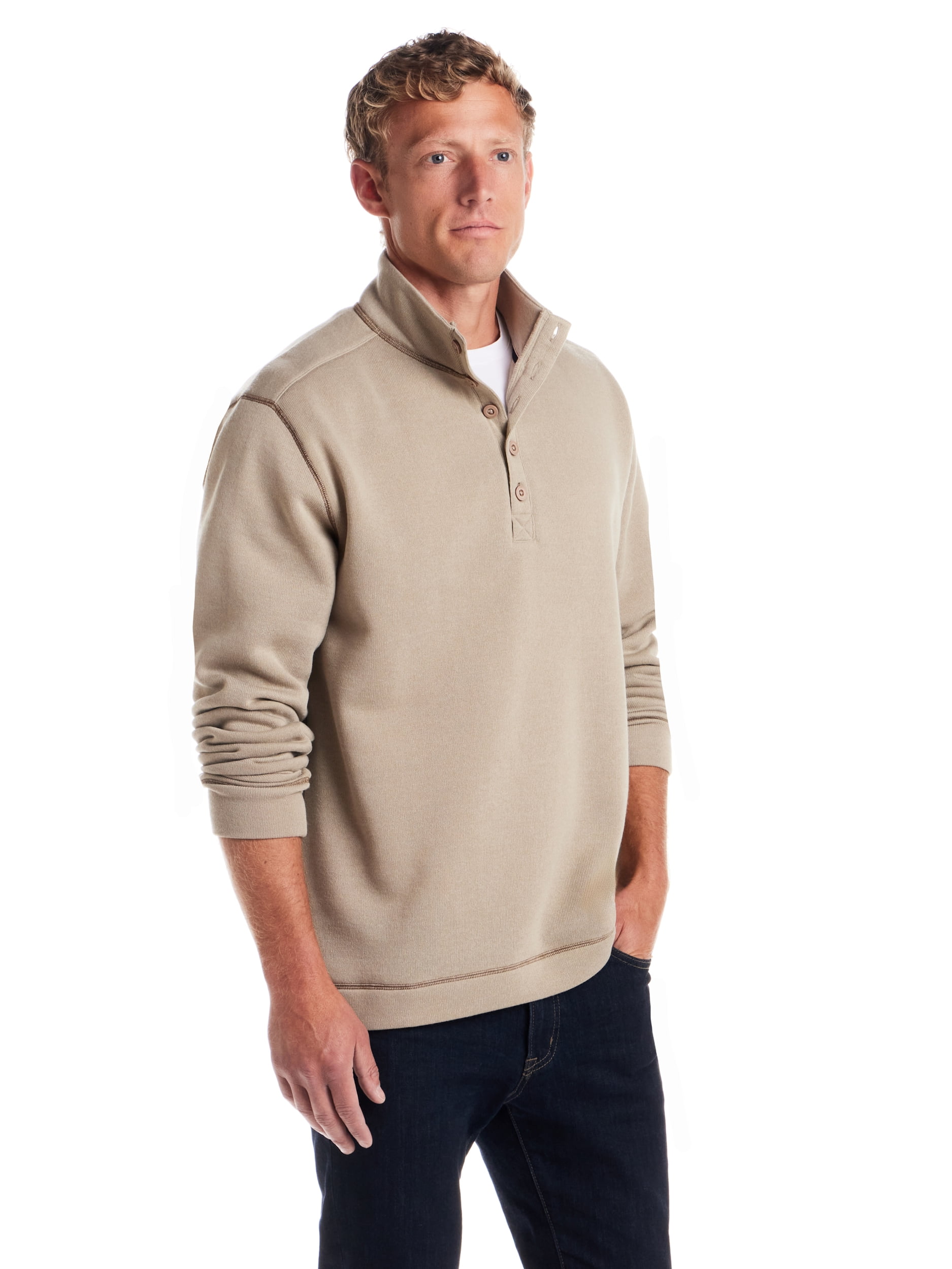 Frontier Threads Men's Long Sleeve Button Mock Neck Sweaterfleece