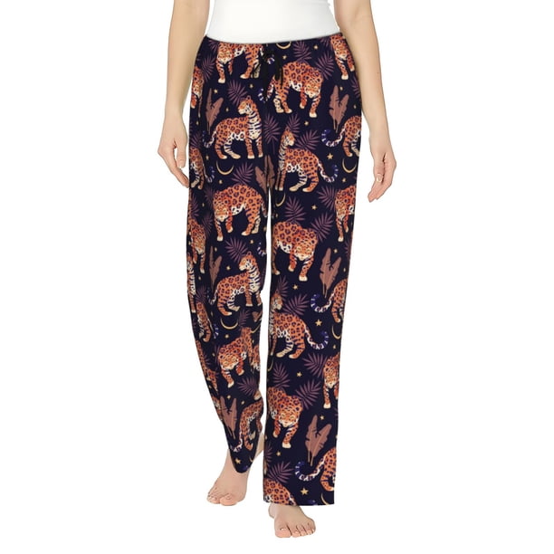 Balery Leopard Print Pantalones de pijama para mujer, pijamas ultraligeros, pantalones de estar por casa-Medium