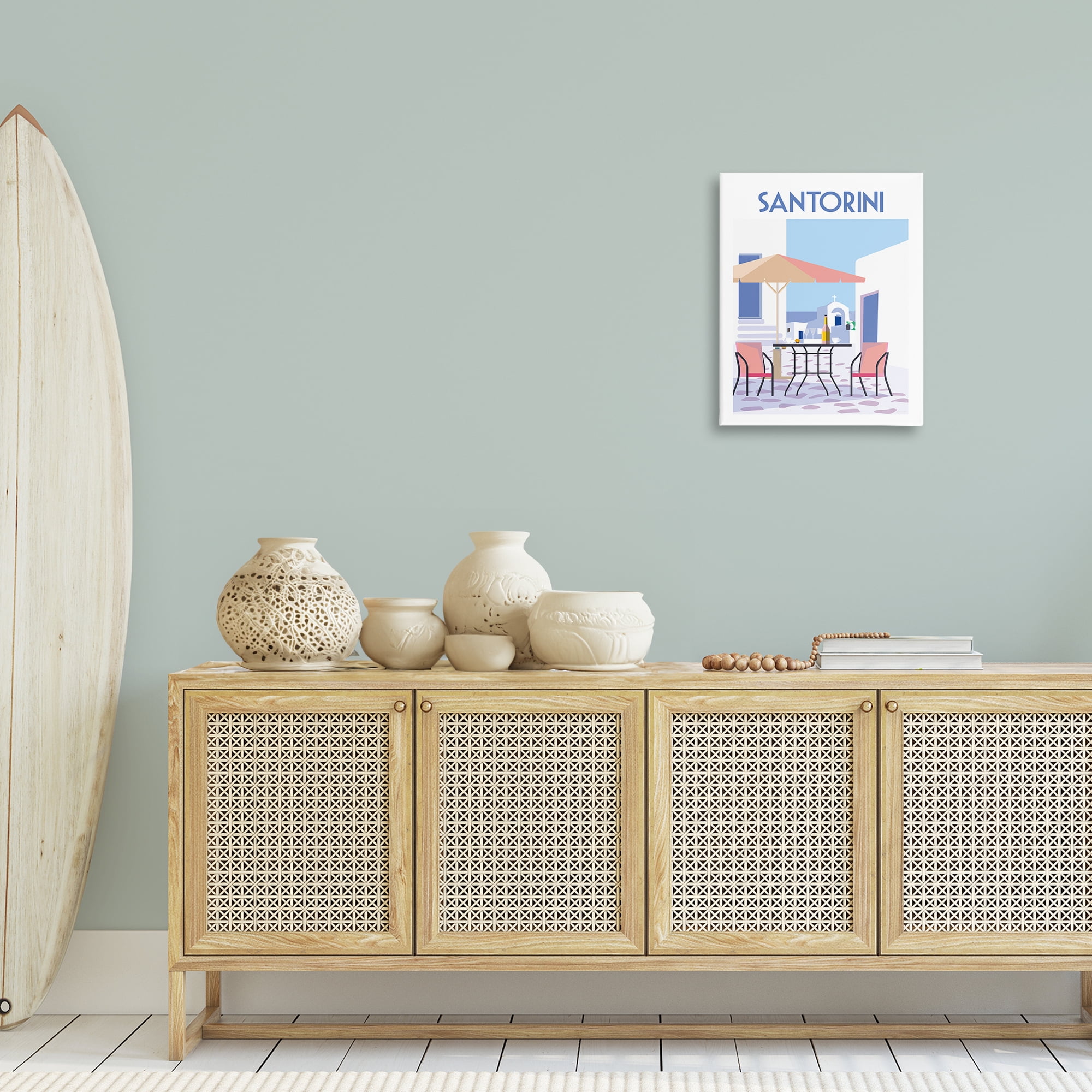 Stupell Industries Santorini Bistro Poster Scenic & Cityscapes Painting Wrapped Canvas Art Print Wall Art, 16 x 20