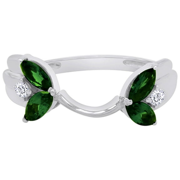 Marquise & Round Simulated Green Emerald & Cubic Zirconia Enhancer Guard 10k White Gold Ring Size - 10