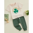 thumbnail image 3 of Bslissey 6M 12M 18M 24M 3T Toddler Baby Boys Pants Sets Short Sleeve Letter Shamrock Print T-shirt + Solid Color Trousers 2Pcs Outfits Infant Ireland Holiday Clothes, 3 of 9