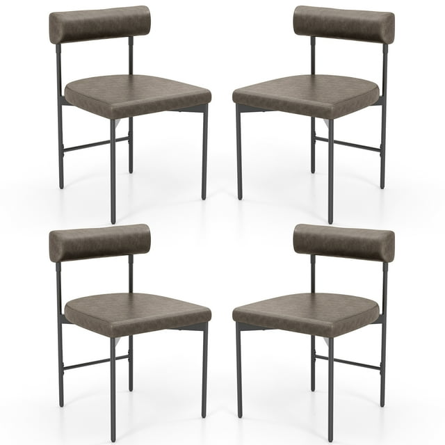 Gymax Dining Chair Set of 4 Faux Leather Upholstered Kitchen Side Chair w/ Curved Grey