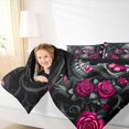 thumbnail image 3 of Homewish Halloween Skull Full Size Comforter Sets For Adults Teens,Pink Rose Floral Butterfly Bedding Comforter Set,Black Reversible,3pcs,1 Comforter and 2 Pillowcases, 3 of 7