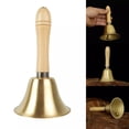 thumbnail image 2 of Campana de mano de latón, timbre de llamada, timbre de escritorio con mango de madera para decoración de festivales de bodas, alarma de línea de alimentos, servicio de hotel escolar, 2 of 7