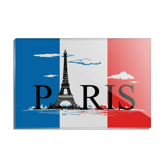 Paris France Eiffel Tower and Flag with Clouds Rectangle Acrylic Fridge Refrigerator Magnet
