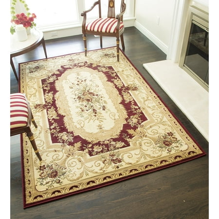 Rugs America Faith 2513-RED Aubusson Red European Traditional Red Area Rug, 5'3"x7'10"