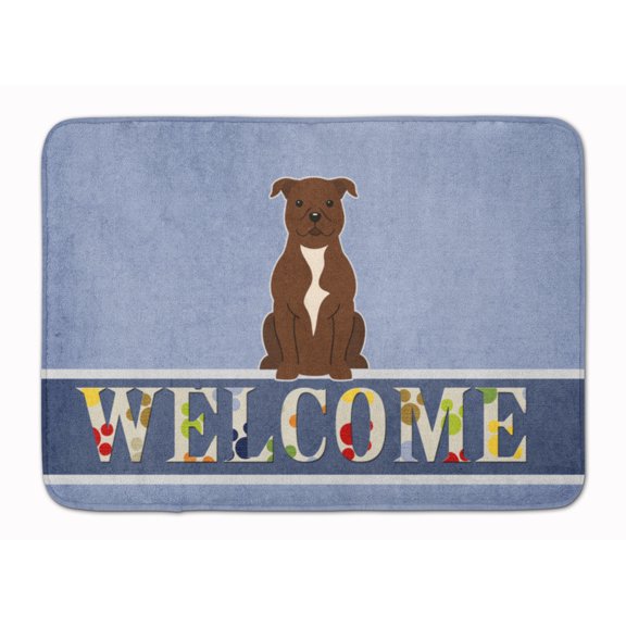 Carolines Treasures BB5629RUG Staffordshire Bull Terrier Chocolate Welcome Machine Washable Memory Foam Mat 19 X 27"