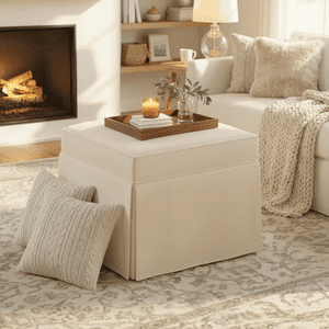 My Texas House Alamo Skirted Ottoman, Taupe