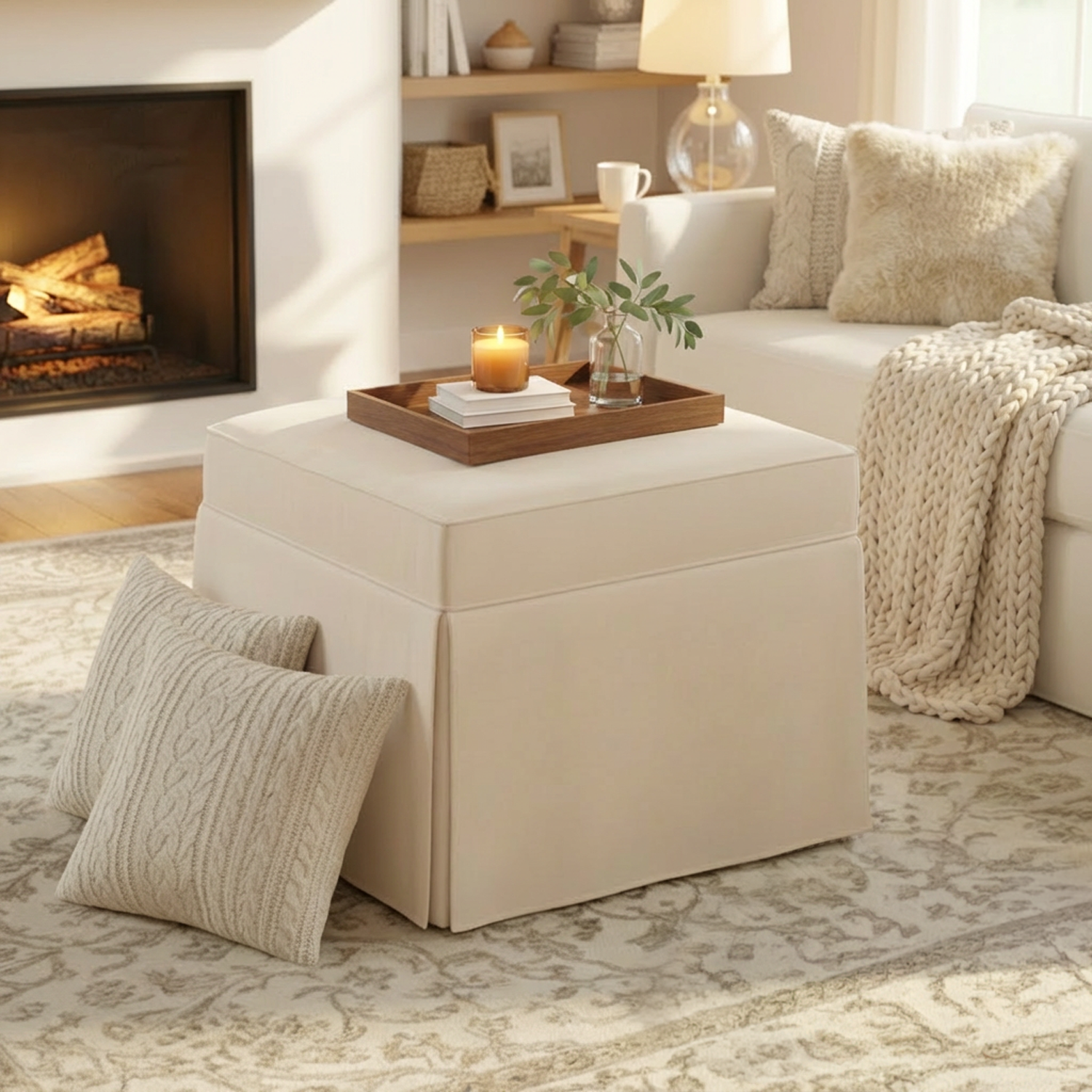 My Texas House Alamo Skirted Ottoman, Taupe photo 1