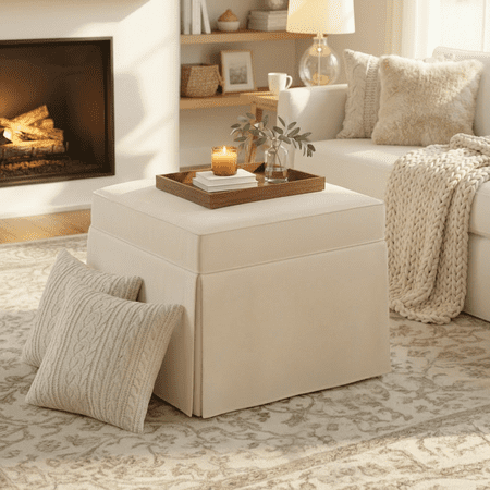 My Texas House Alamo Skirted Ottoman, Taupe Fabric