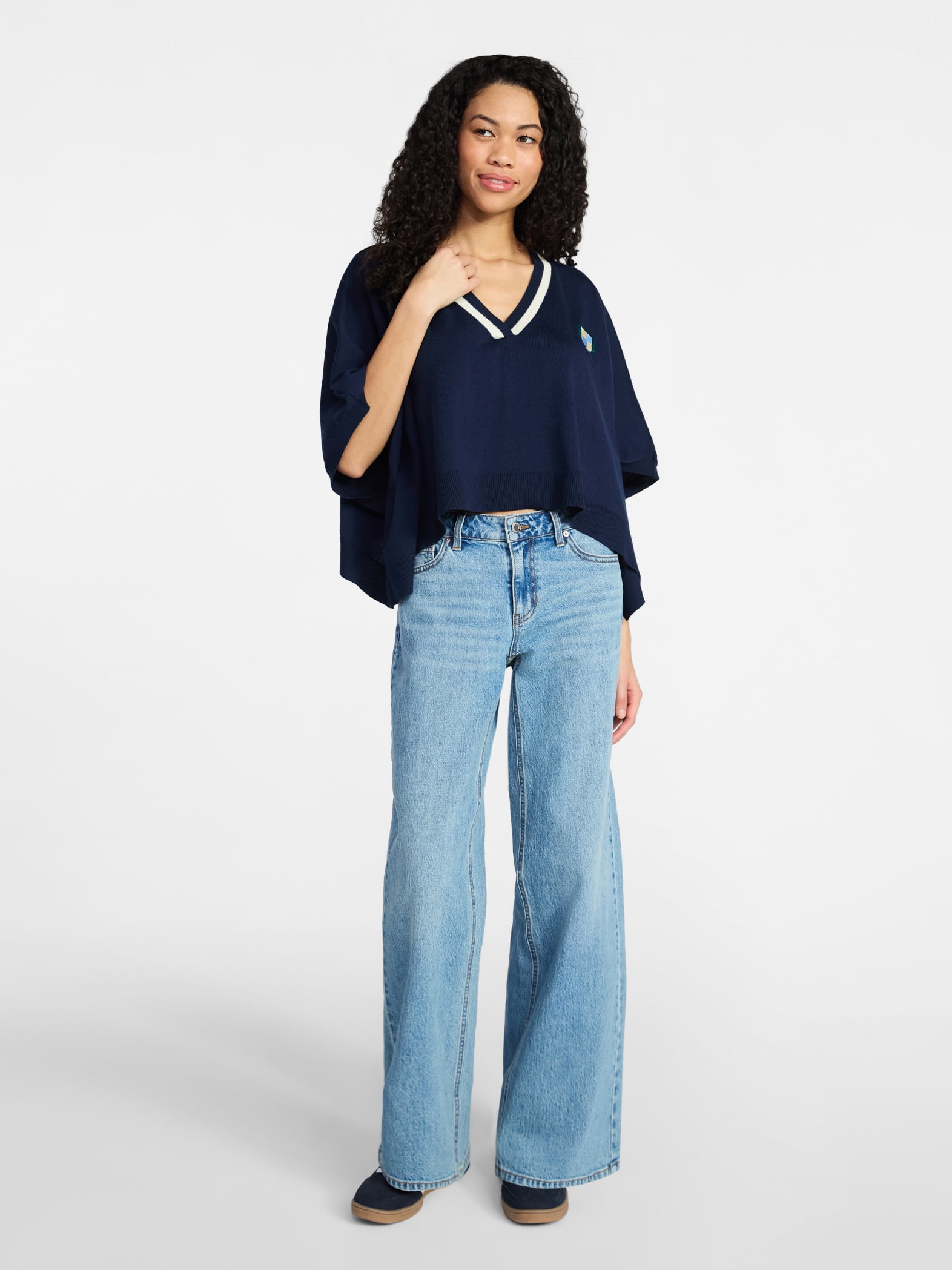 No Boundaries Varsity Cropped Sweater, Lightweight, Women's S-3XL