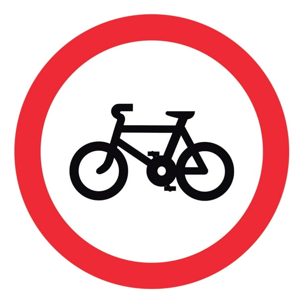 Señal informativa: "Paso de bicicletas - Ciclopista" en blanco, rojo y negro. Plástico estireno calibre 40 resistente a exteriores, 20 x 20 cm. Señalamiento, Cartel, Letrero cuadrado, Señalización.