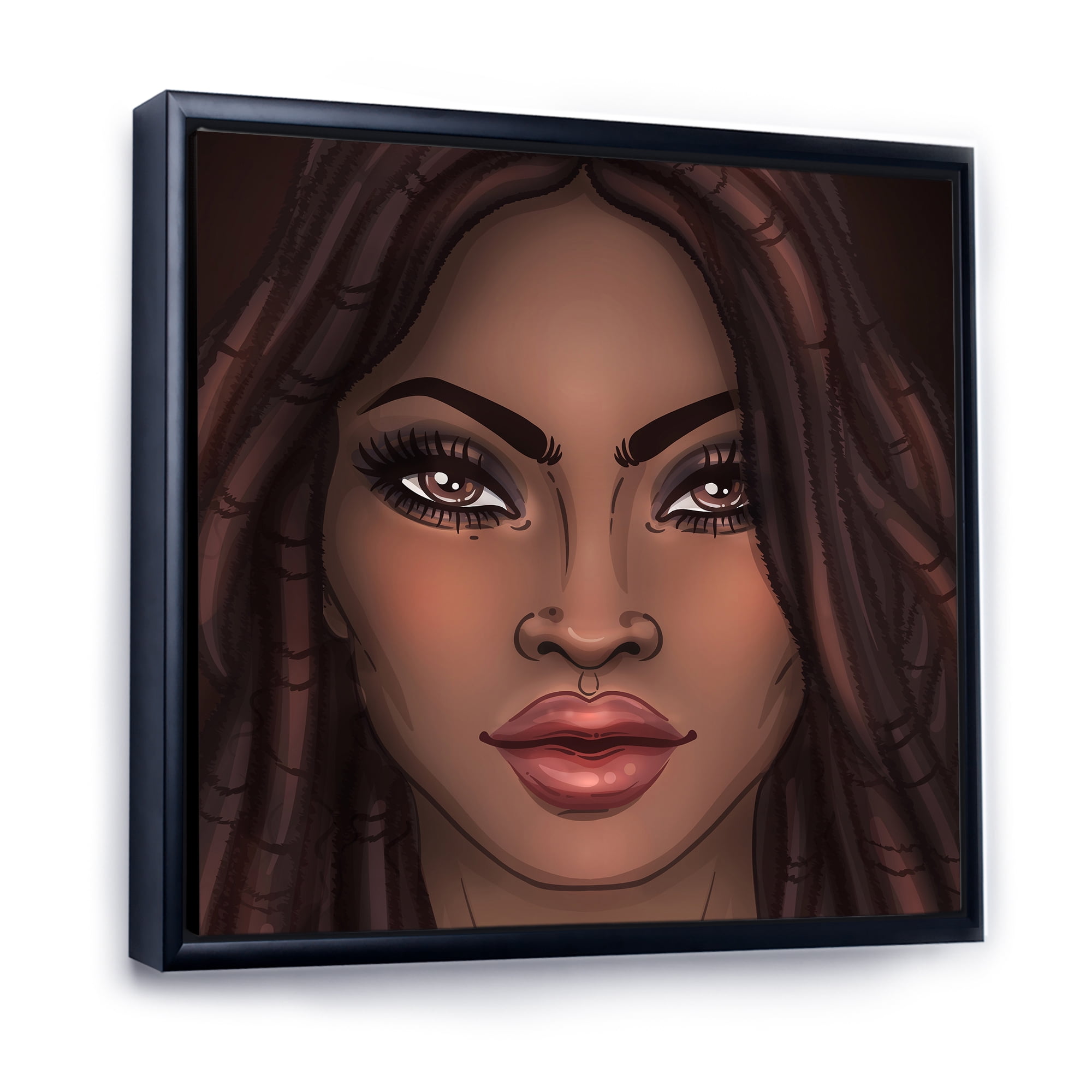 Designart 'Portrait of Afro American Woman I' Modern Framed Canvas Wall Art Print
