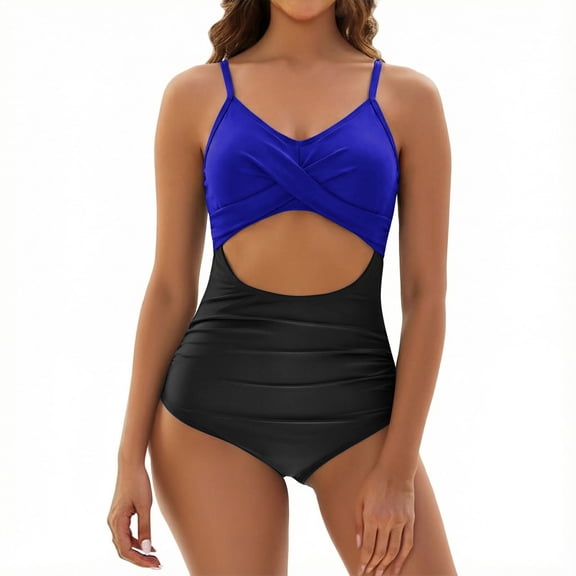 Womens One Piece Swimsuit Tummy Control Bathing Suit Scalloped Modest Tie Knot Swim Dress