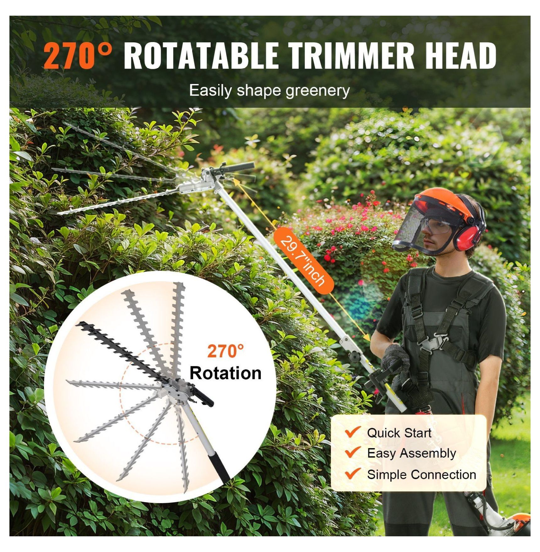 Gas Hedge Trimmer 33CC 6-in-1 Multi-Tool - Weed Eater, Pruner, Pole Saw, Brush Cutter w/Attachments