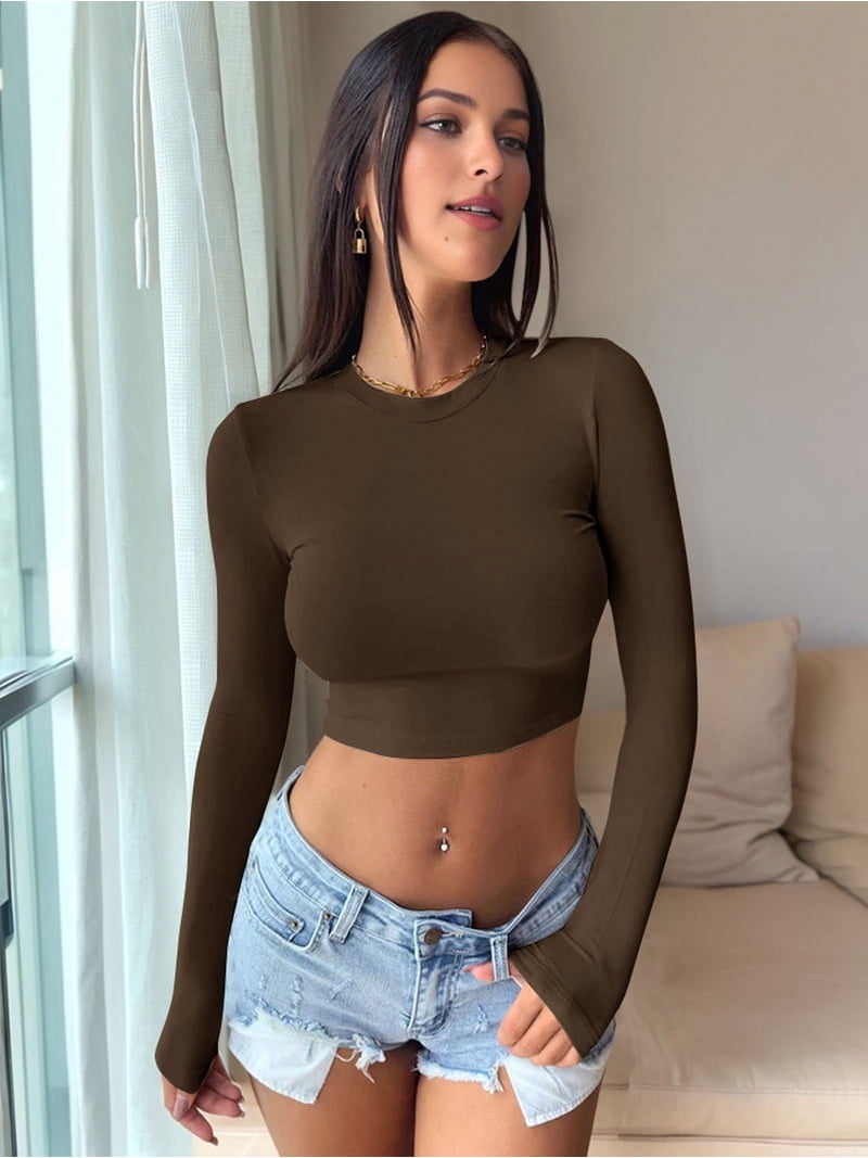Women'S Long Sleeve Crop Tops 2025 - Basic Crew Neck Slim Fitted Women'S Long Sleeve Crop Tops 2025 - Basic Crew Neck Slim Fitted