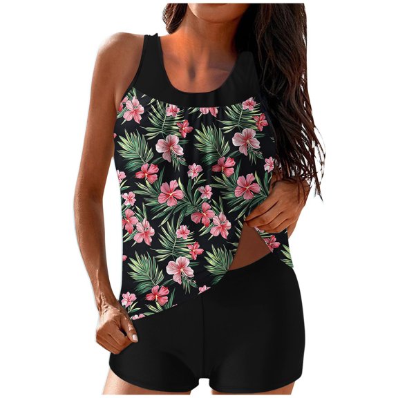 Zwiiyzr Women's Tankini Set Tummy Control High Waisted Two Piece Swimsuits (Olive Green,2XL)