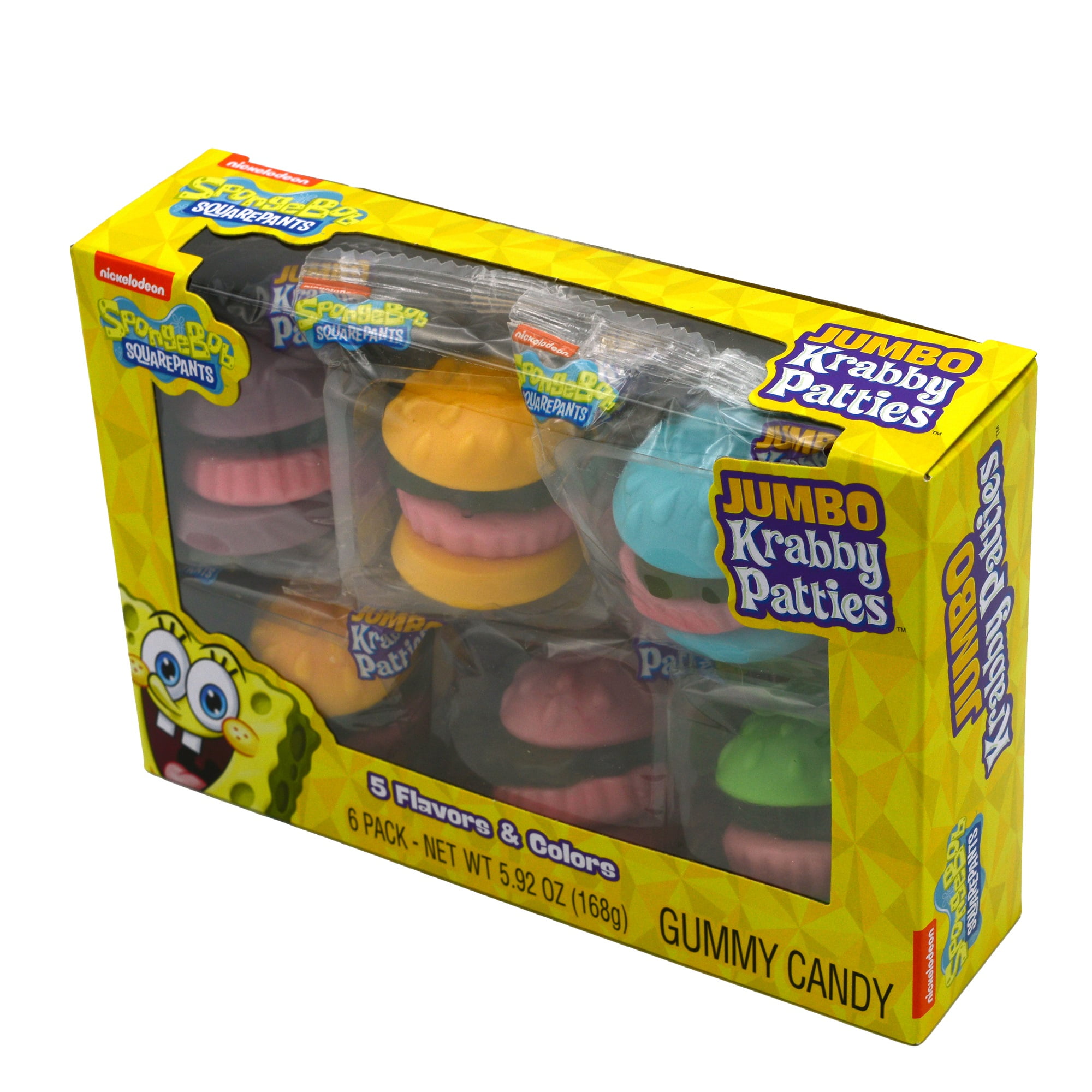 (4 pack) Frankford SpongeBob SquarePants Jumbo Krabby Patty Gummy Candy Assorted Fruit Flavor, Everyday, 5.92 oz