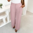 thumbnail image 5 of Inglocry Wide Leg Dress Pants for Women High Waisted Office Work Trousers Business Casual Slacks Button Flowy Palazzo Pant Pink S, 5 of 9