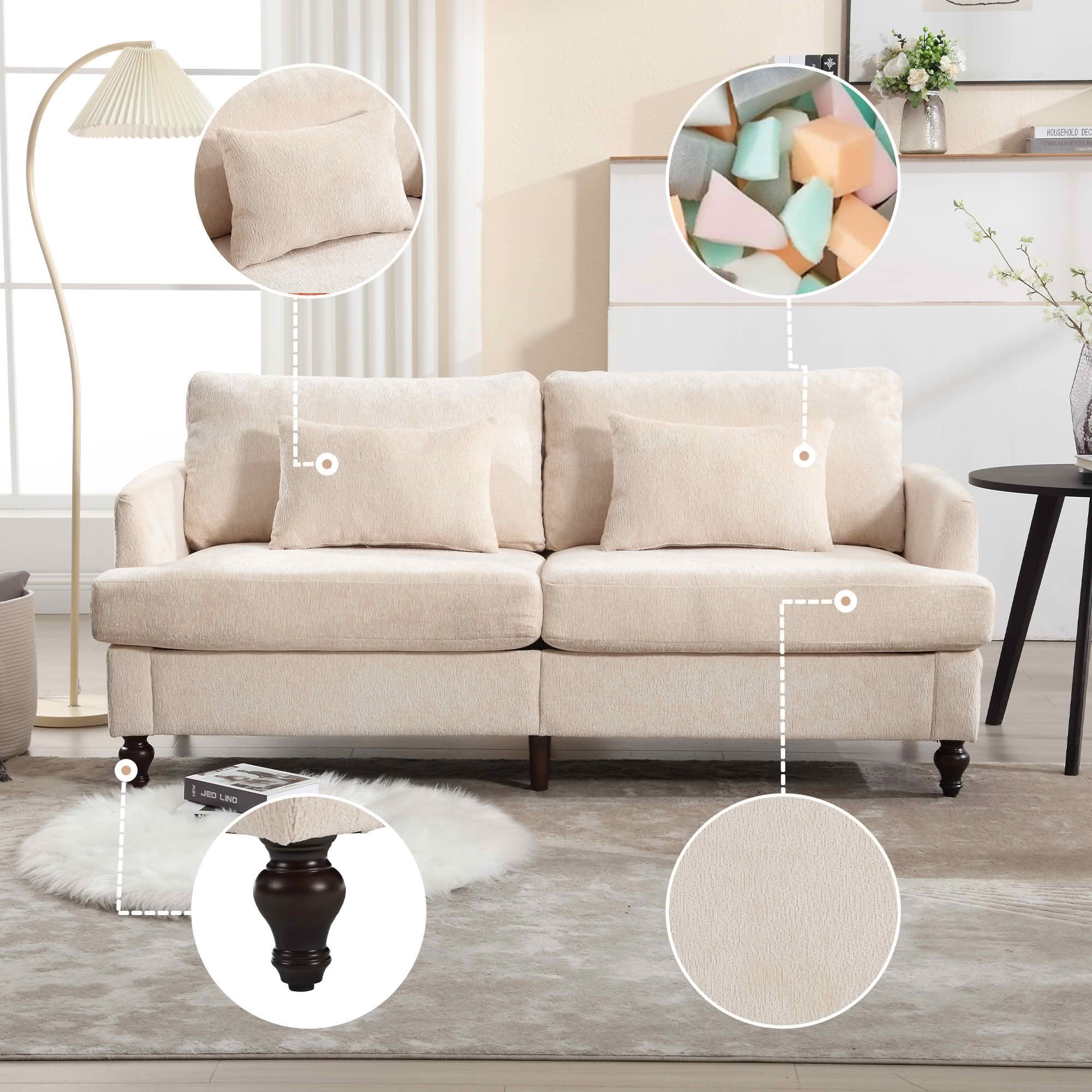 MAYEERTY Mid-Century Chenille 2-Seater Loveseat, Comfy Deep Seat Sofa with Brown Wood Feet for Small Living Room & Bedroom