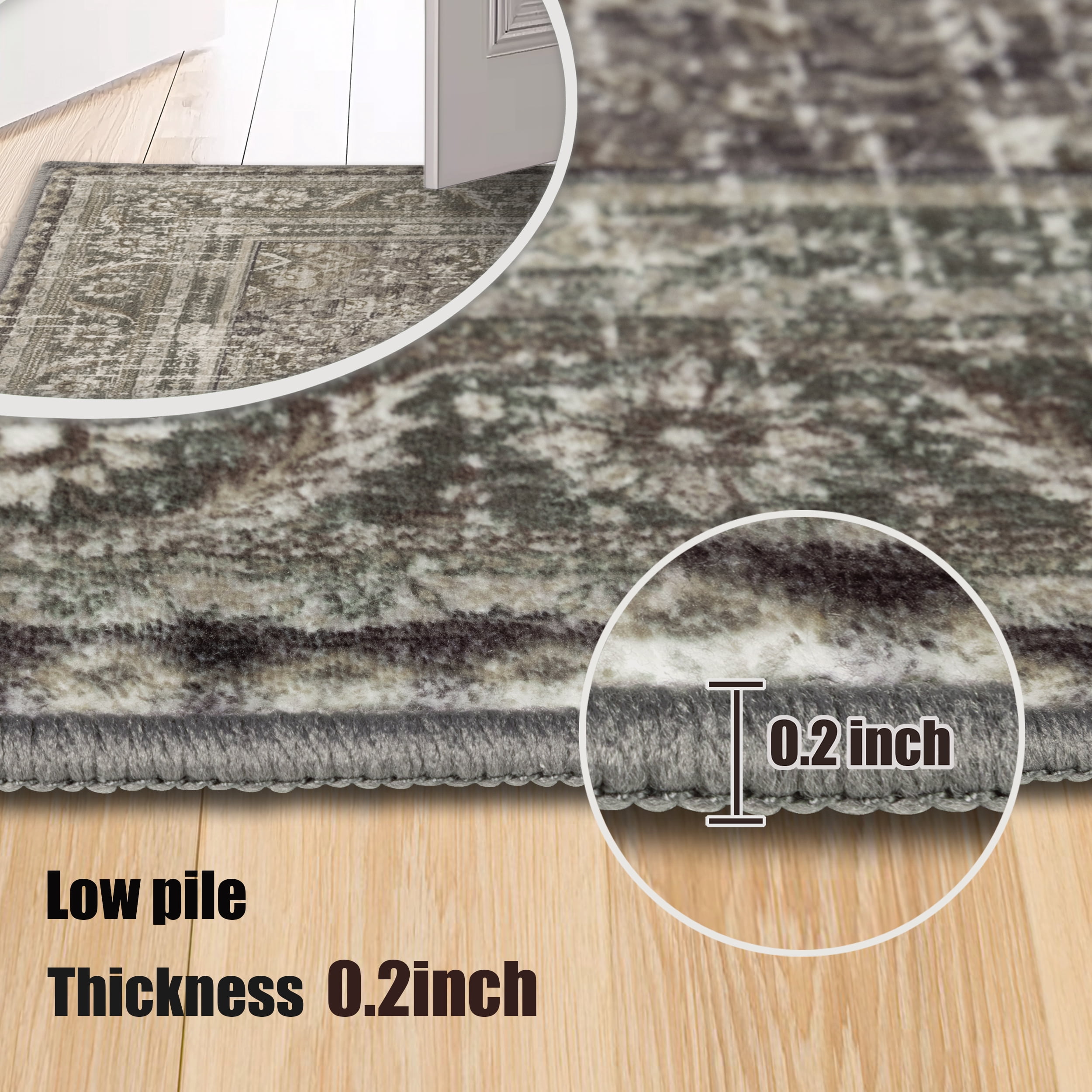 ARJINCUTE Distressed Vintage Low Pile Area Rugs 8'x10', Non-Slips Machine Washable Traditional Farmhouse Floor Carpet, Green