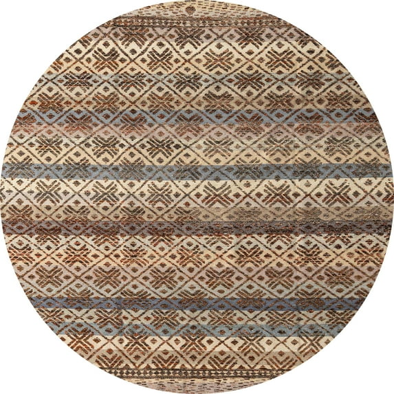 Ahgly Company Indoor Round Abstract Brown Abstract Area Rugs, 8' Round